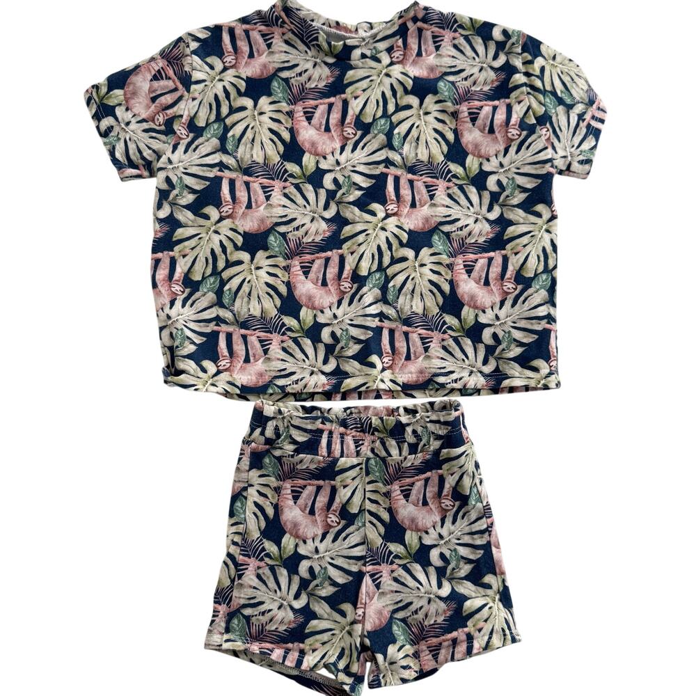 Brittany Hart Designs Sloth & Monstera Leaf Short Sleeve Shirt & Shorts Set 9-12